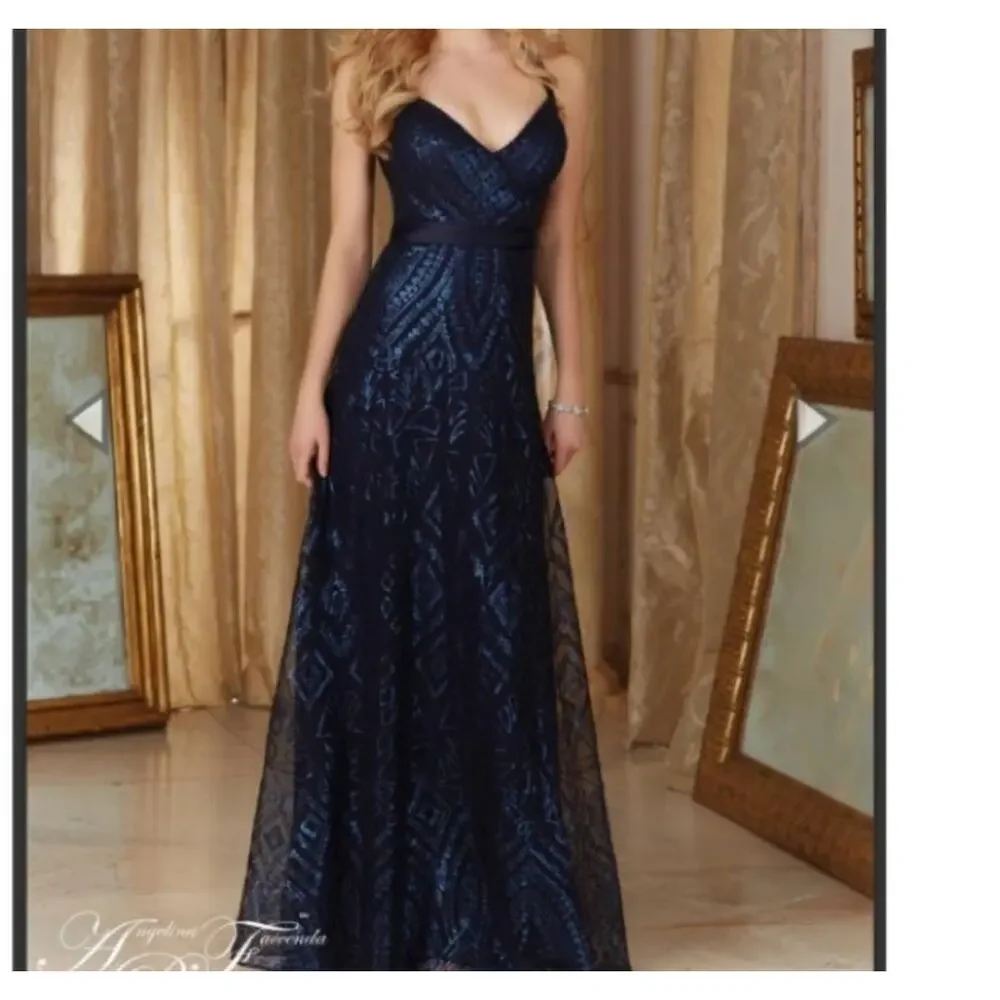 Angelina Faccenda Blue Sequence Geo Print Maxi Strappy Sz 10 - Picture 1 of 10